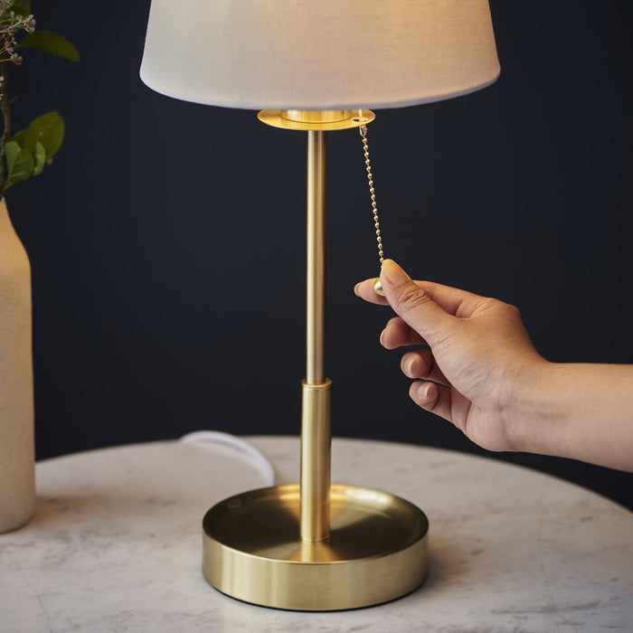 Endon 99595 1 Light Table Lamp Satin Brass Plate & Vintage White Fabric