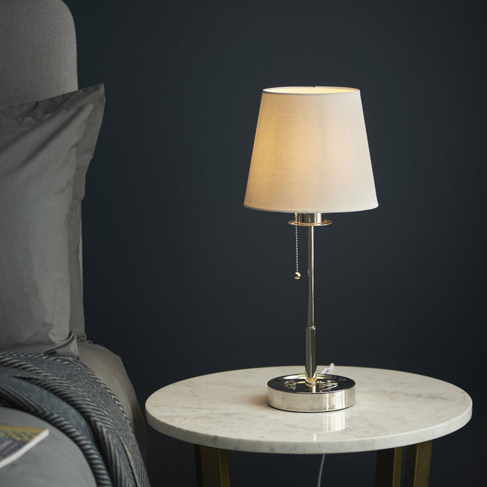 Endon 99596 1 Light Table Lamp Bright Nickel Plate & Vintage White Fabric