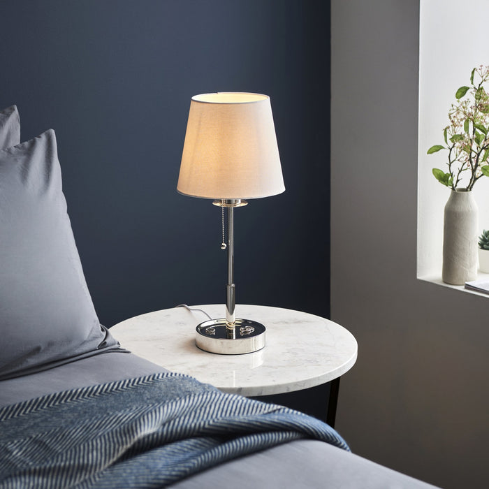 Endon 99596 1 Light Table Lamp Bright Nickel Plate & Vintage White Fabric