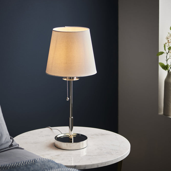 Endon 99596 1 Light Table Lamp Bright Nickel Plate & Vintage White Fabric