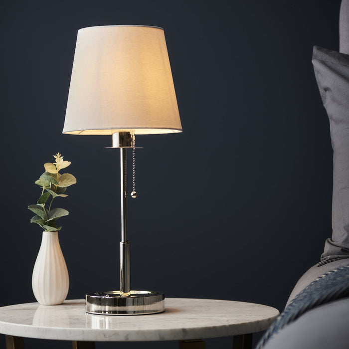Endon 99596 1 Light Table Lamp Bright Nickel Plate & Vintage White Fabric