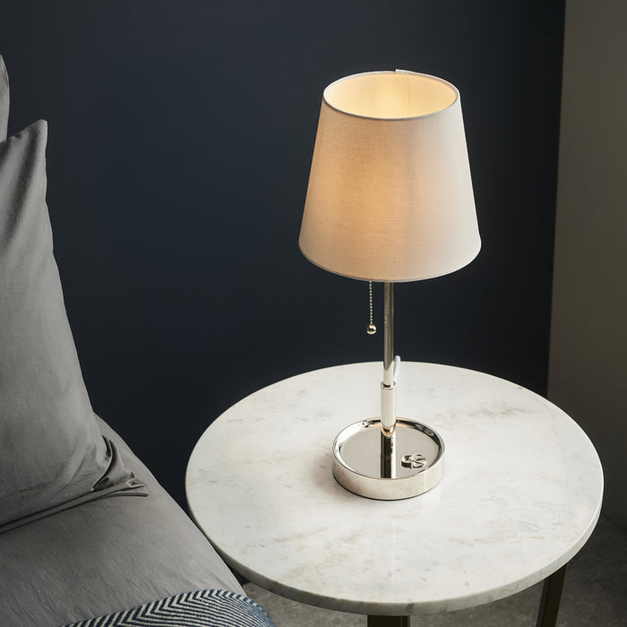Endon 99596 1 Light Table Lamp Bright Nickel Plate & Vintage White Fabric