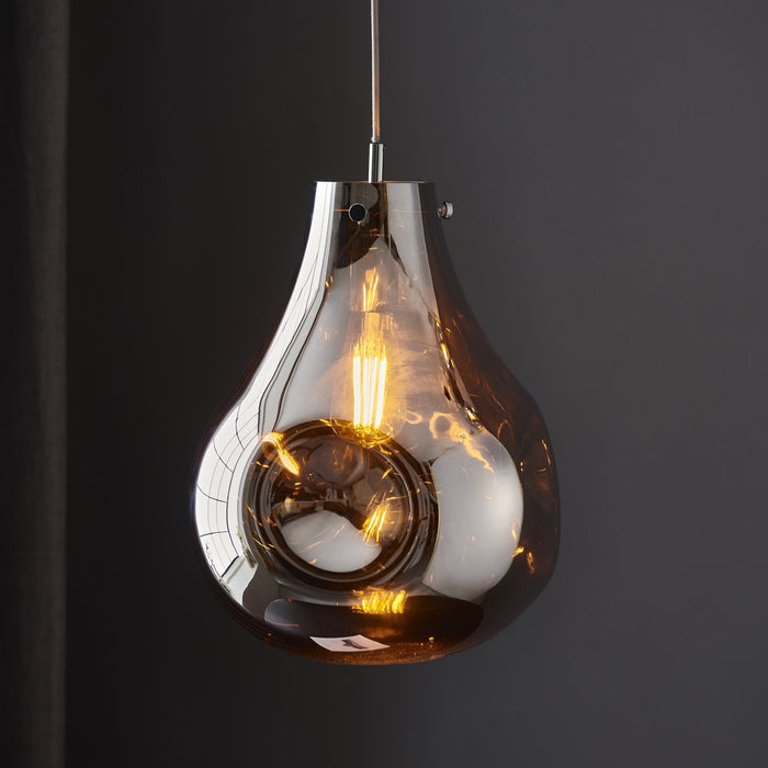 Endon 99788 1 Light Pendant Chrome Metallic Glass & Chrome Plate