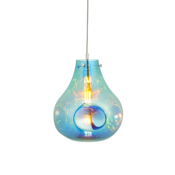 Endon 99791 1 Light Pendant Petrol Metallic Glass & Chrome Plate