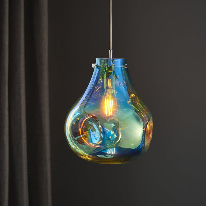 Endon 99791 1 Light Pendant Petrol Metallic Glass & Chrome Plate