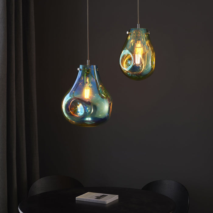 Endon 99791 1 Light Pendant Petrol Metallic Glass & Chrome Plate