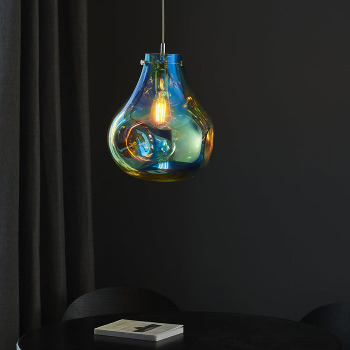 Endon 99791 1 Light Pendant Petrol Metallic Glass & Chrome Plate