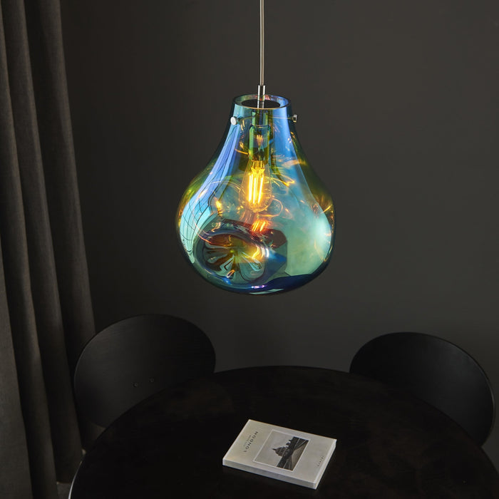 Endon 99791 1 Light Pendant Petrol Metallic Glass & Chrome Plate