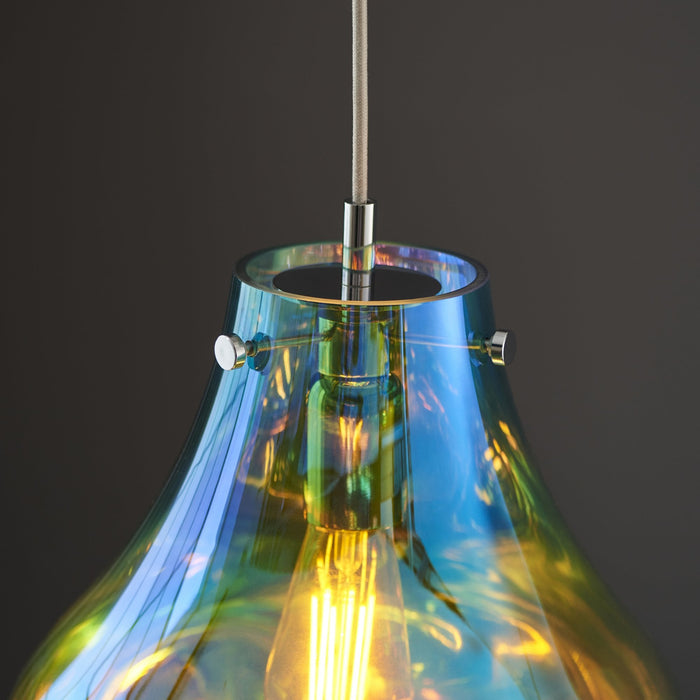 Endon 99791 1 Light Pendant Petrol Metallic Glass & Chrome Plate