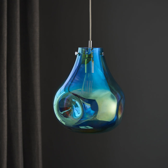 Endon 99791 1 Light Pendant Petrol Metallic Glass & Chrome Plate
