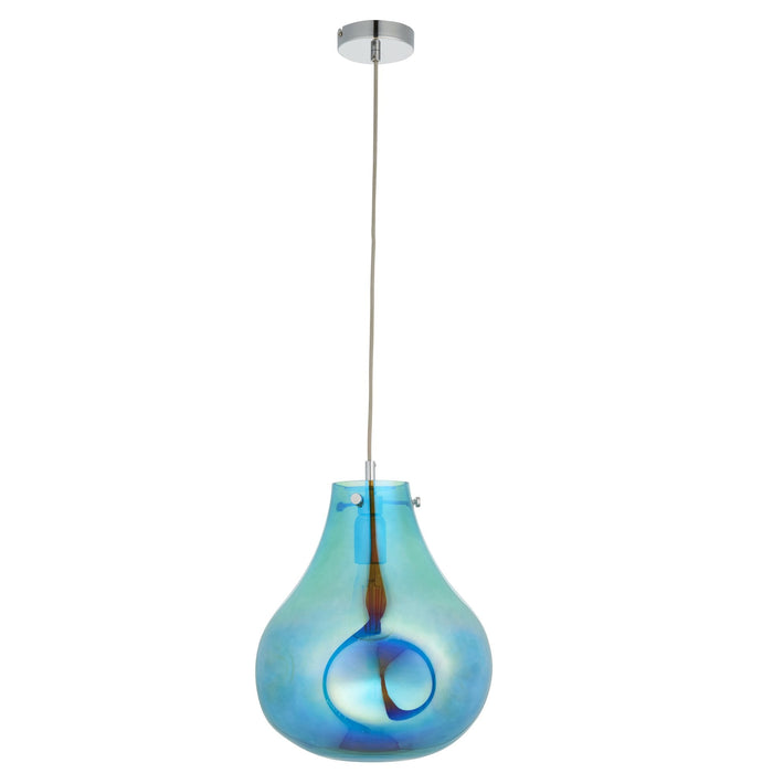 Endon 99791 1 Light Pendant Petrol Metallic Glass & Chrome Plate