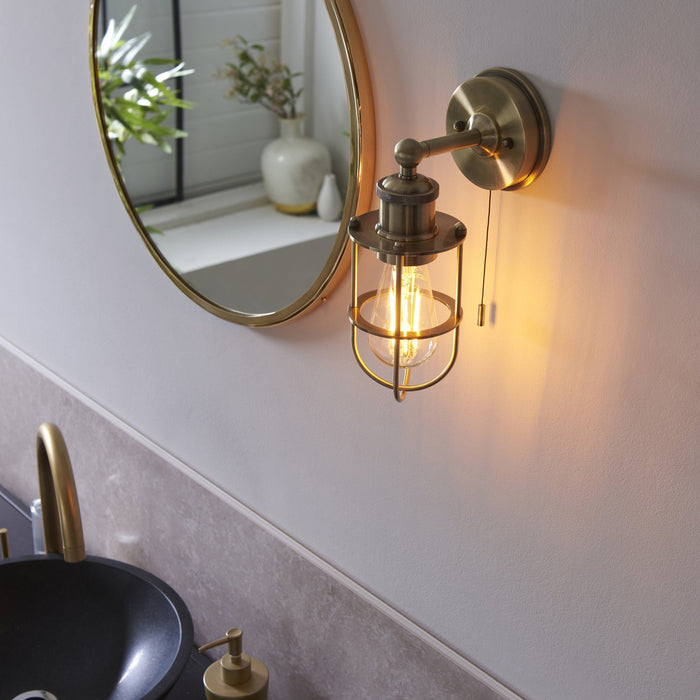 Endon 99952 Bathroom 1 Light Wall Light Antique Brass Plate
