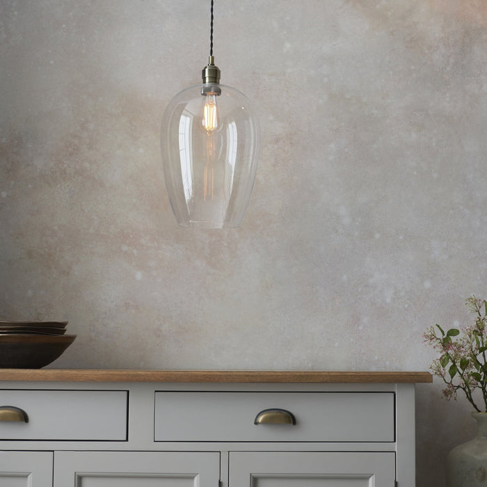 Endon 100658 1 Light Pendant Antique Brass Plate & Clear Glass