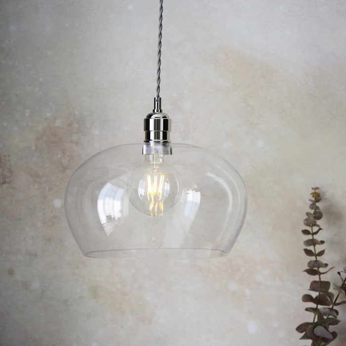 Endon 102677 1 Light Pendant Bright Nickel Plate & Clear Glass