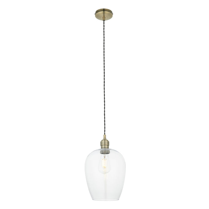 Endon 102679 1 Light Pendant Antique Brass Plate & Clear Glass