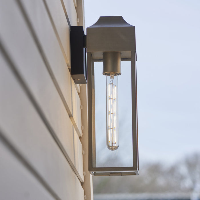 Endon 95529 Outdoor Wall 1 Light Brushed Silver Finish, Matt Black And Clear Glass