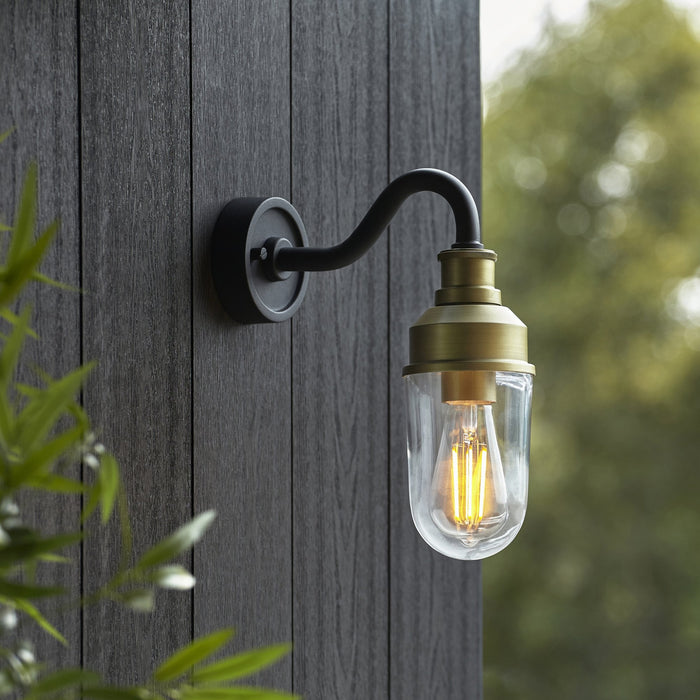 Endon 95887 Outdoor Wall 1 Light Matt Black And Brushed Gold Finish With Clear Glass