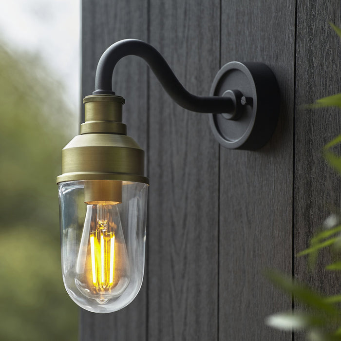 Endon 95887 Outdoor Wall 1 Light Matt Black And Brushed Gold Finish With Clear Glass