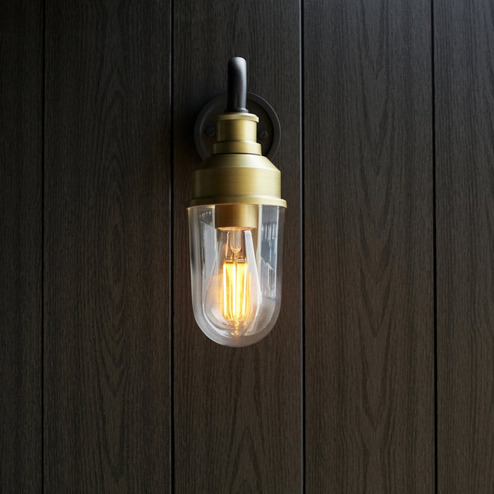 Endon 95887 Outdoor Wall 1 Light Matt Black And Brushed Gold Finish With Clear Glass
