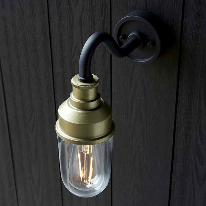 Endon 95887 Outdoor Wall 1 Light Matt Black And Brushed Gold Finish With Clear Glass