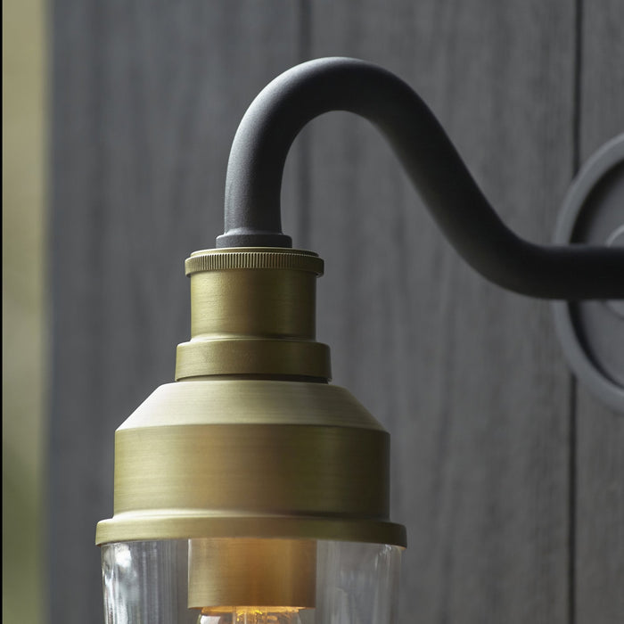 Endon 95887 Outdoor Wall 1 Light Matt Black And Brushed Gold Finish With Clear Glass