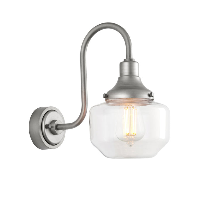 Nelson Lighting NL945894 Outdoor Wall 1 Light Brushed Silver Finish And Clear Glass