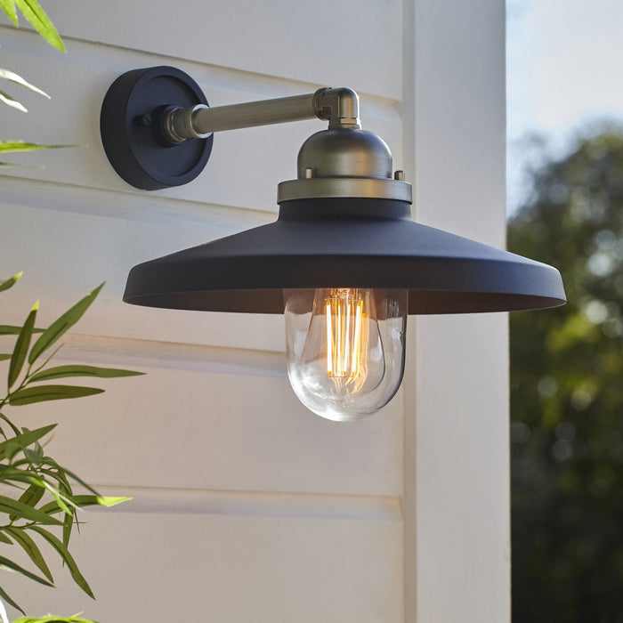 Endon 95901 Outdoor Wall 1 Light Matt Black And Brushed Silver Finish With Clear Glass