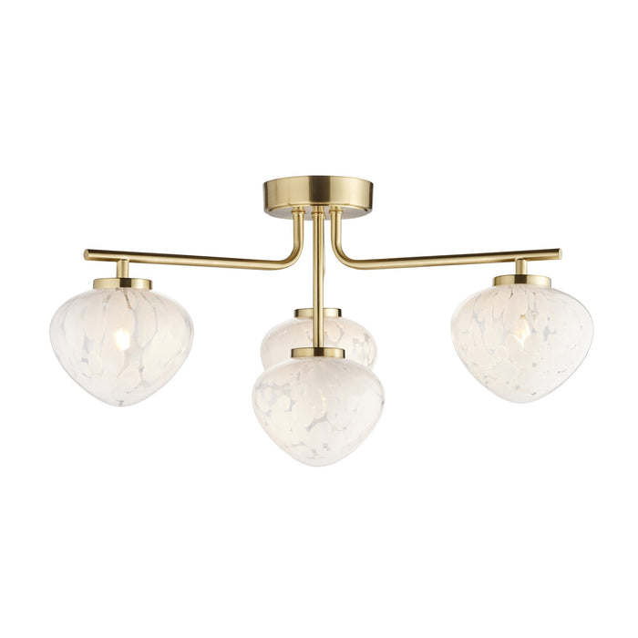 Nelson Lighting NL948813 Semi Flush Ceiling 4 Light Satin Brass Plate And White Confetti Glass