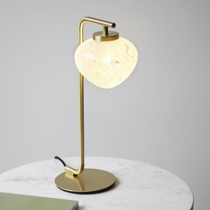 Nelson Lighting NL948817 Table Lamp 1 Light Satin Brass Plate And White Confetti Glass
