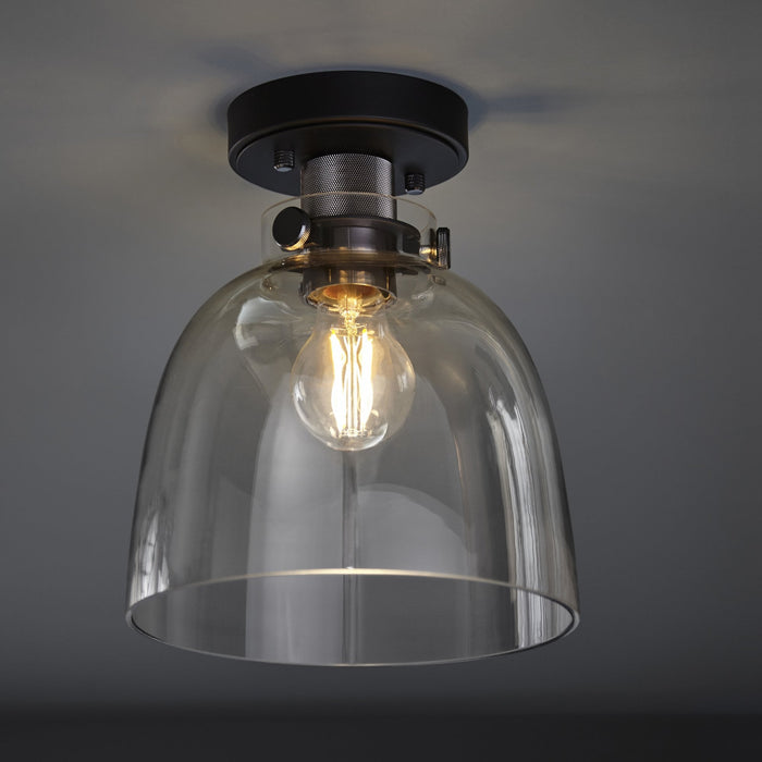 Endon 99106 Flush Ceiling 1 Light Smokey Grey Tinted Glass And Black Chrome Plate