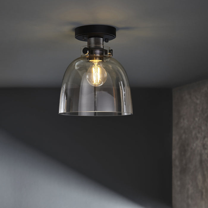 Endon 99106 Flush Ceiling 1 Light Smokey Grey Tinted Glass And Black Chrome Plate