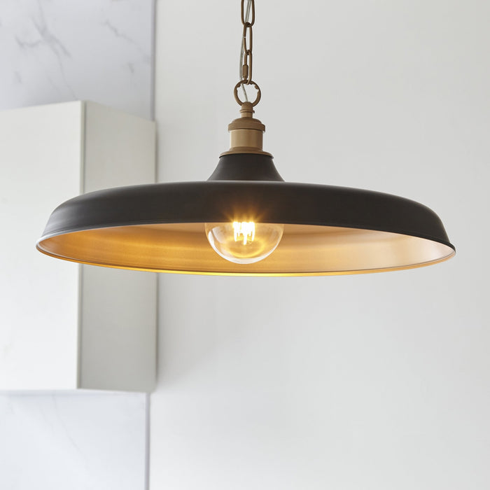 Endon 99998 Pendant 1 Light Matt Black And Satin Gold Paint