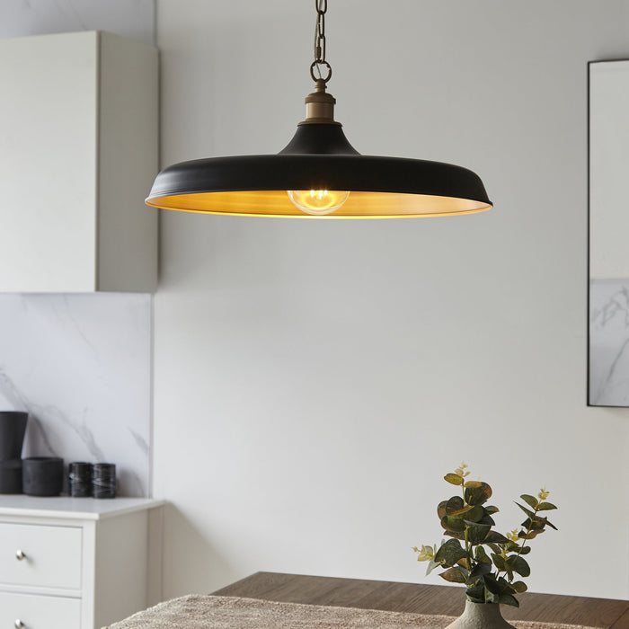 Endon 99998 Pendant 1 Light Matt Black And Satin Gold Paint