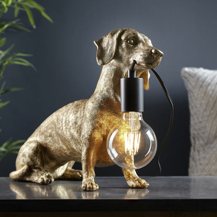 Endon 101187 Dog Table Lamp 1 Light Vintage Gold Paint And Matt Black