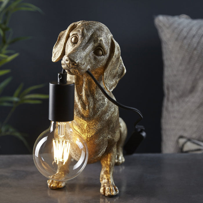 Nelson Lighting NL141187 Dog Table Lamp 1 Light Vintage Gold Paint And Matt Black