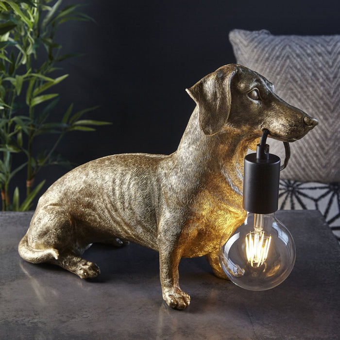 Endon 101187 Dog Table Lamp 1 Light Vintage Gold Paint And Matt Black