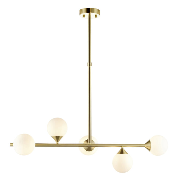 Endon 101347 Pendant 5 Light Satin Brass Plate And Gloss White Glass