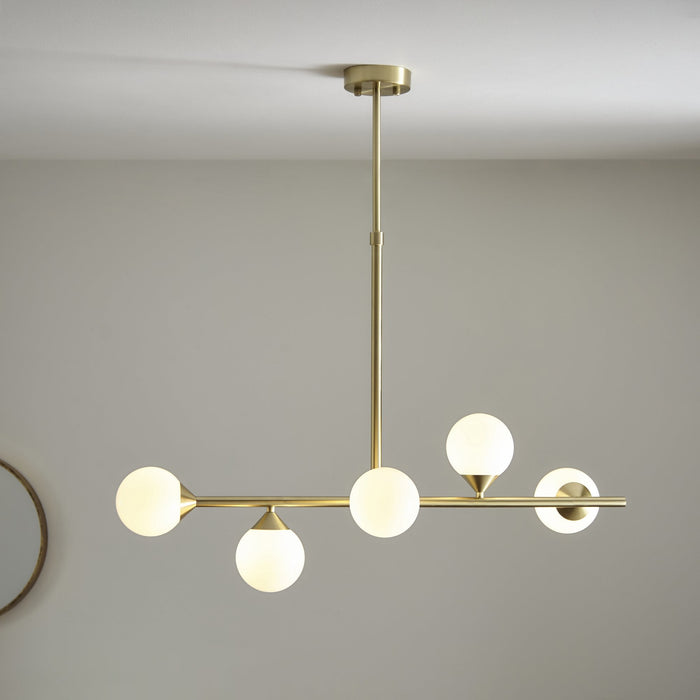 Endon 101347 Pendant 5 Light Satin Brass Plate And Gloss White Glass
