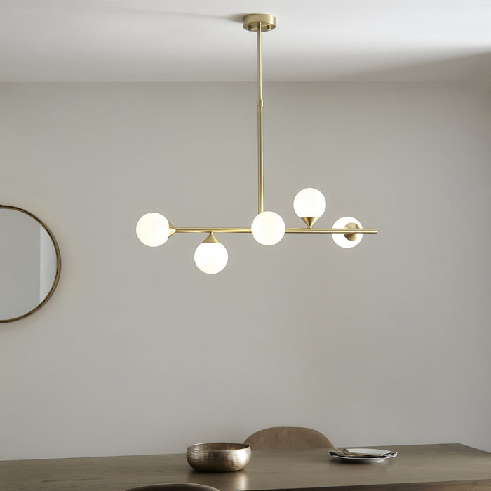 Endon 101347 Pendant 5 Light Satin Brass Plate And Gloss White Glass