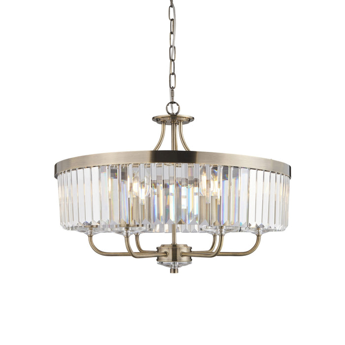 Endon 102505 Pendant 6 Light Antique Brass Plate And Clear Cut Glass