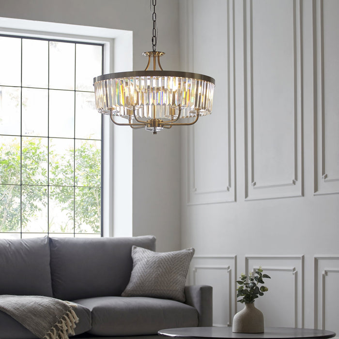 Endon 102505 Pendant 6 Light Antique Brass Plate And Clear Cut Glass