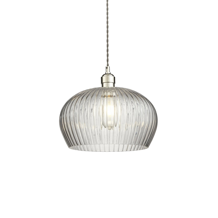 Endon 103674 Pendant 1 Light Bright Nickel Plate And Clear Ribbed Glass