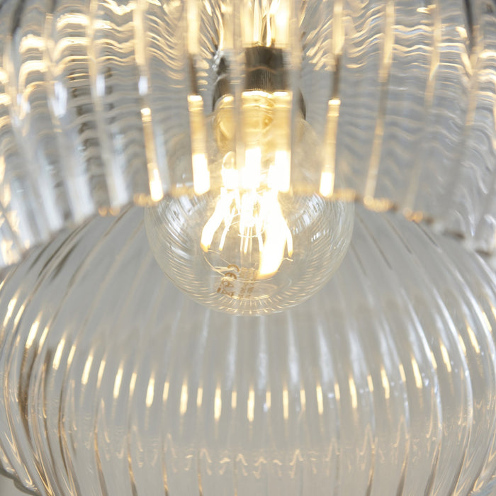 Endon 103674 Pendant 1 Light Bright Nickel Plate And Clear Ribbed Glass