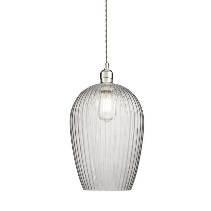 Endon 103675 Pendant 1 Light Bright Nickel Plate And Clear Ribbed Glass