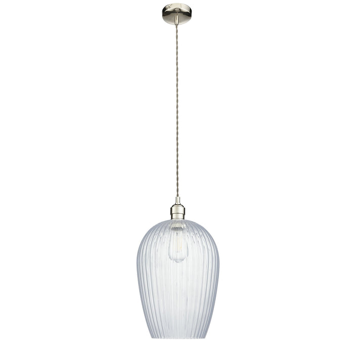 Endon 103675 Pendant 1 Light Bright Nickel Plate And Clear Ribbed Glass