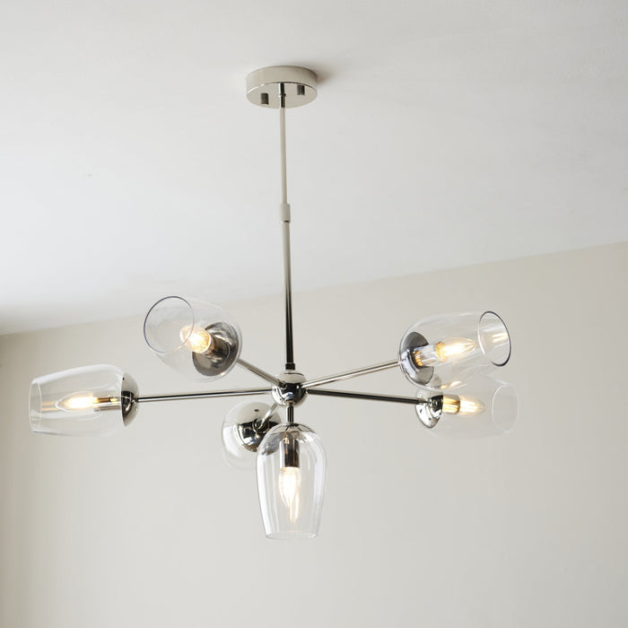 Endon 104095 Pendant 6 Light Bright Nickel Plate And Clear Glass