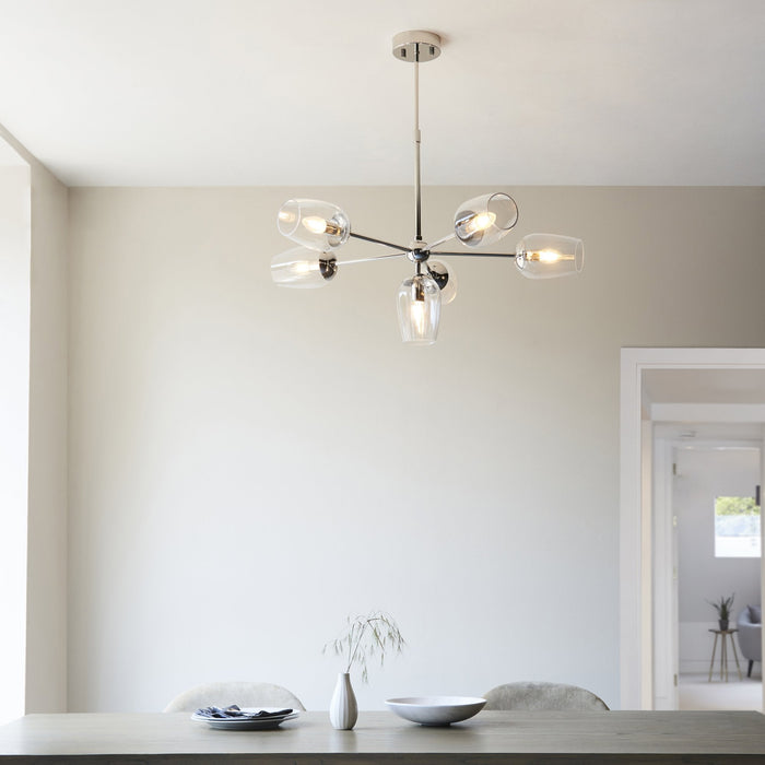 Endon 104095 Pendant 6 Light Bright Nickel Plate And Clear Glass