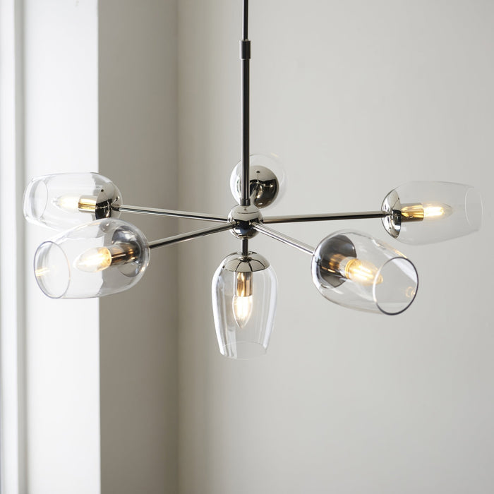 Endon 104095 Pendant 6 Light Bright Nickel Plate And Clear Glass