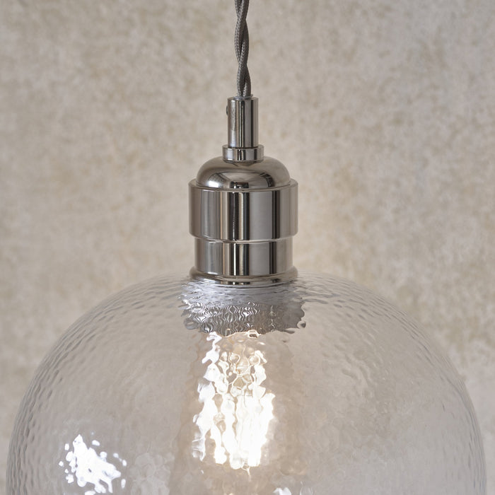 Endon 104233 Pendant 1 Light Bright Nickel Plate And Clear Hammered Glass