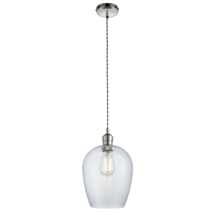 Endon 104233 Pendant 1 Light Bright Nickel Plate And Clear Hammered Glass